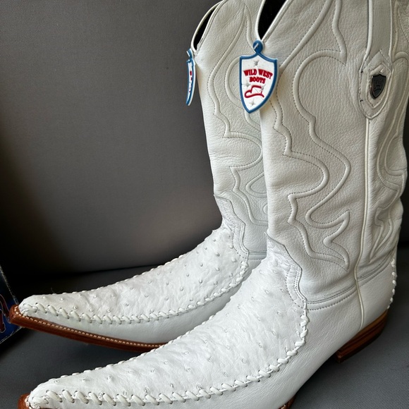 wild west boots leather 10 1/2 genuine ostrich new white cowboy - Picture 2 of 14